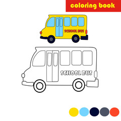 Coloring book for kids, school bus vector