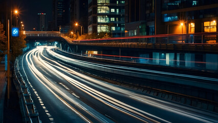 a highway with a light on the side of it and a traffic light Urban Velocity Exploring Abstract Nigh
