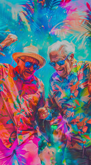 Fototapeta premium two people dancing, wearing sunglasses for old age