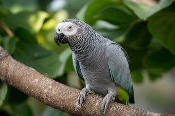 Obraz premium close up a single beautiful african grey parrot perching on the tree branch