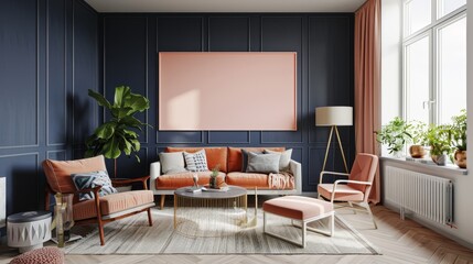 Cozy Living Room with Neutral Tones and Contemporary Furniture, Ideal for Real Estate Marketing and Home Decor Showcases