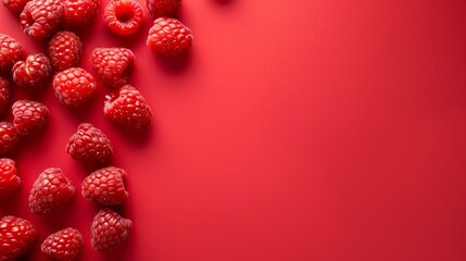 A ripe raspberry on red background