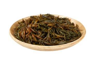 fresh hijiki or tot seaweed isolated on white background in wood bowl