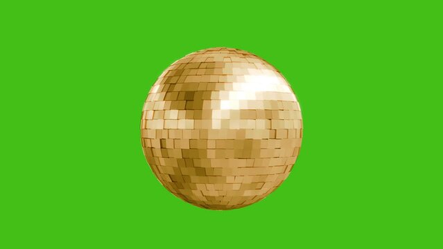 disco gold ball loop rotate 4k isolated on green screen background 3d animation footage