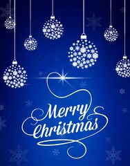 Digital render of a beautiful blue Christmas greetings background with ornaments