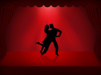 Illustration silhouette design of Latin salsa dancing couple on stage