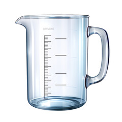 Transparent measuring cup with a handle.