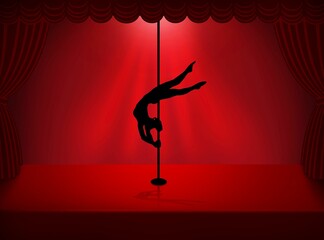 Silhouette of pole dancer on red background