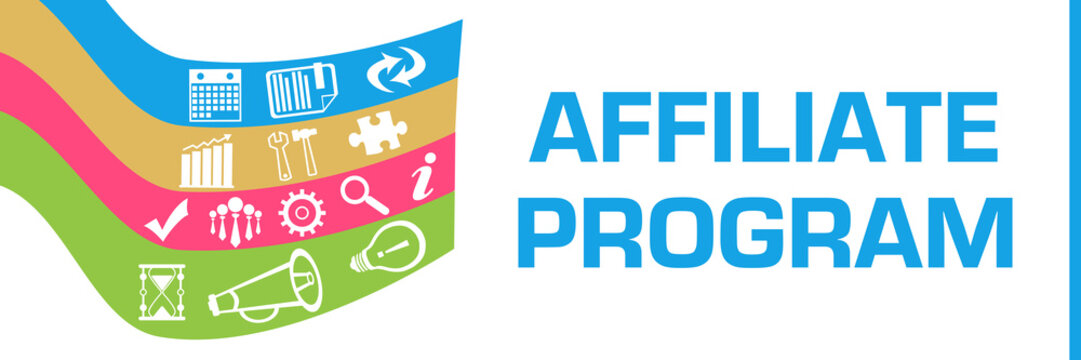 Affiliate Program Colorful Waves Business Symbols Horizontal 