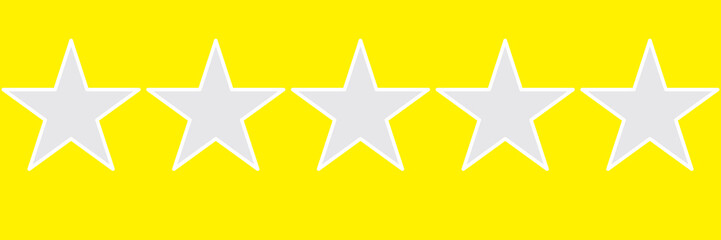 Star icon. Vector yellow isolated five stars. Customer feedback concept. Vector 5 stars rating review. Quality shape design.