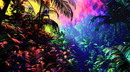 abstract techno jungle wallpaper featuring a lush green tree