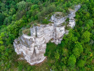 Aerial view of a rocky formation