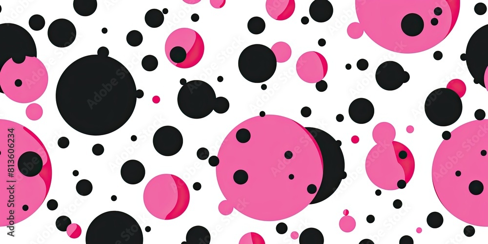 Poster a seamless pattern of pink and black dots, creating an abstract design on white background. the circ