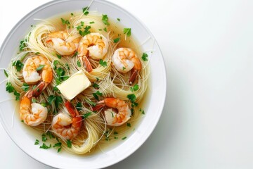 Elegant Angel Hair Pasta and Succulent Shrimp in Fragrant Broth
