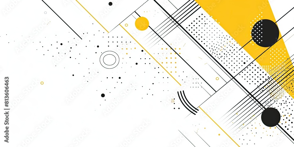Poster a simple vector graphic design of an abstract pattern using black, white and yellow on the right sid