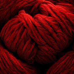 Closeup of a basket of red yarn rolls