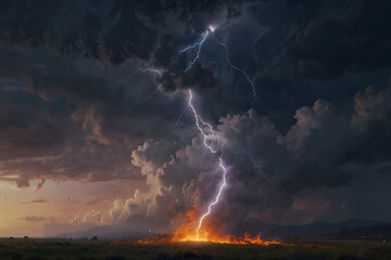 a lightning bolt is visible above a field of grass and trees Crackling Chaos A Tale of Lightning an