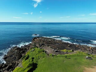 Aerial view of the sea in Tathra, New South Wales on a sunny day