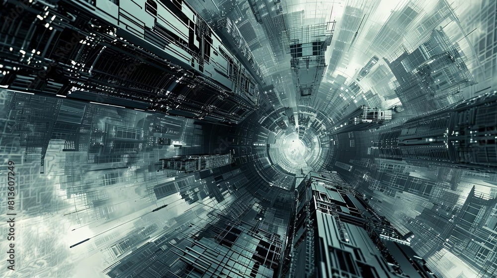 Poster abstract representation of future technology in a large building