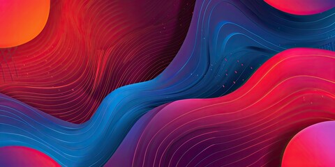 Abstract background with colorful shapes and wavy lines on a red blue gradient background vector presentation design, in the style of various artists