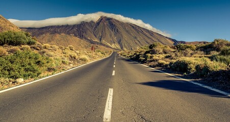 Road going through Teide National Park in Tenerife, Spain