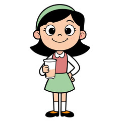 Beautiful Girl with Milk Glass Cartoon Character vector