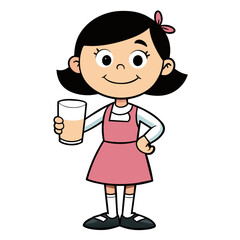 Beautiful Girl with Milk Glass Cartoon Character vector