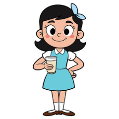 Beautiful Girl with Milk Glass Cartoon Character vector