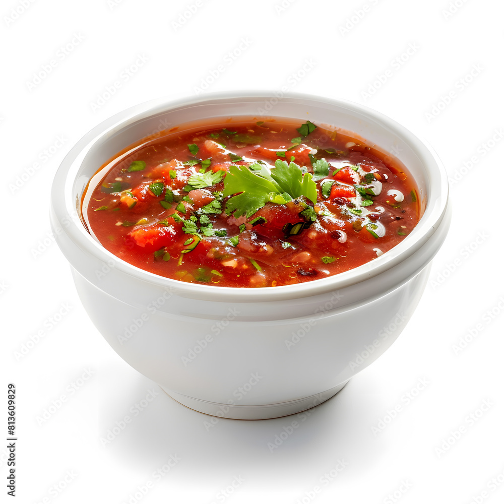 Wall mural White bowl of Mexican salsa sauce isolated on white background - Wall murals