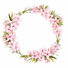 Fototapeta premium bouvardia themed frame or border for photos and text. clusters of small pink and white flowers. watercolor illustration, flowers frame, botanical border, Wedding bouquet in a frame for the design.