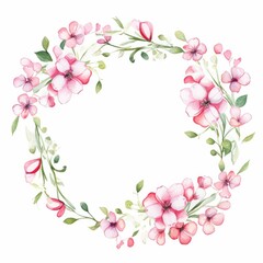 Fototapeta premium bouvardia themed frame or border for photos and text. clusters of small pink and white flowers. watercolor illustration, flowers frame, botanical border, Wedding bouquet in a frame for the design.