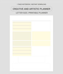 Creative and Artistic Planner Notes | Creative and Artistic Planner Notebook |Creative and Artistic Planner Workbook | Creative and Artistic Planner Log Book | Notebook Printable Planner | Letter Size