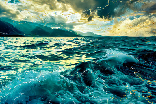 Abstract stormy seascape with artistic flair