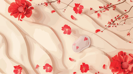 Composition with menstrual pad and flower petals on background