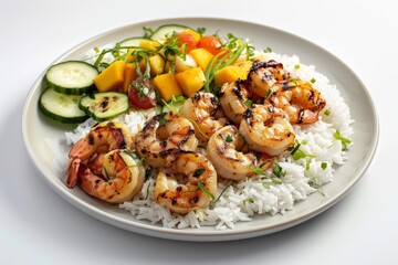 Ana's Grilled Shrimp over Coconut Rice with Fresh Mango Salad