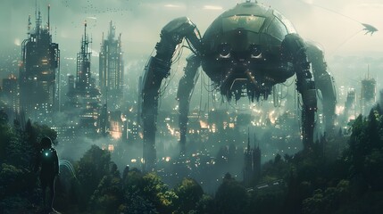 Underwater landscape with swirling fog replaces clouds, as a scuba diver explores a coral reef