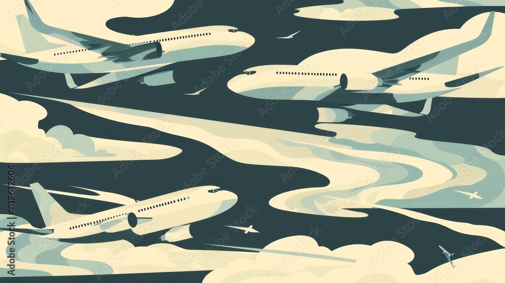 Poster flight pattern flat design side view artistic interpretation theme animation monochromatic color sch