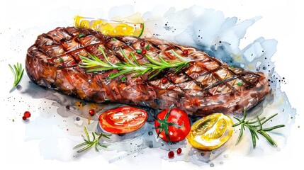 Grilled steak flat design side view barbecue theme water color Triadic Color Scheme