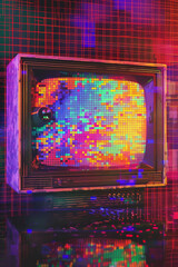 Texture resembling a retro TV screen, featuring scanlines and pixelation. Retro TV screen textures offer a nostalgic and vintage backdrop
