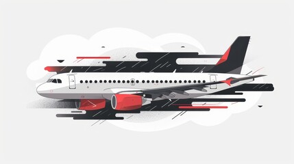 Iconic plane flat design side view symbolic representation theme water color black and white
