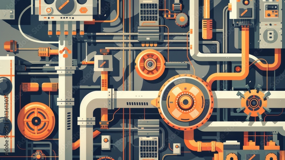Poster machinery maintenance flat design top view operational efficiency theme animation split-complementar