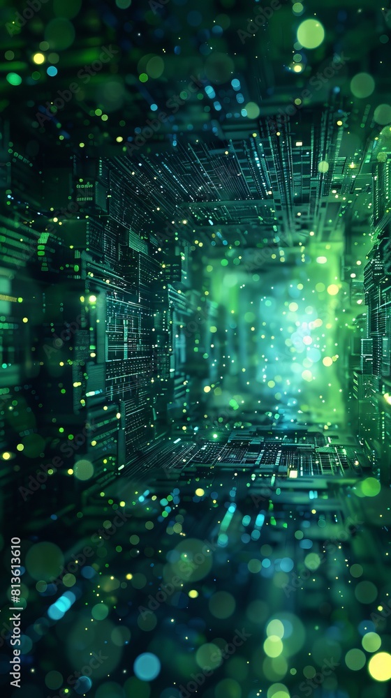 Poster blue and green cyberspace concept with high-tech structure. futuristic network lines with copy-space