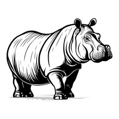 Vector illustration of a black and white hippo logo design on a white background