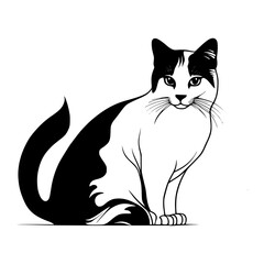 Vector illustration of a black and white silhouette of a domestic cat