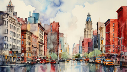 Naklejka premium city scape water color image