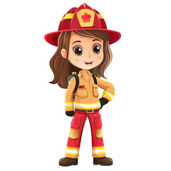 Isolated cartoon woman firefighter. No background.