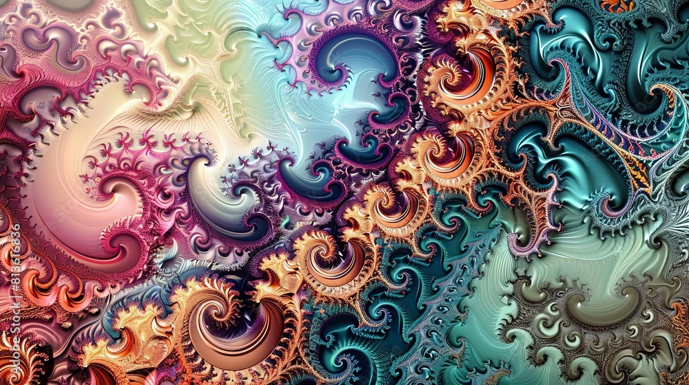 Poster hypnotic fractal patterns on a colorful background