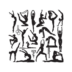 Gymnastics female silhouette illustration set