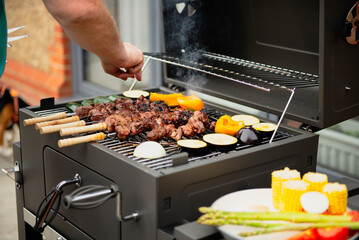 cook outside barbecue in spring, shashlik