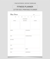 Fitness planner Notes | Fitness planner Notebook |Fitness planner Workbook | Fitness planner Log Book | Notebook Printable Planner | Letter Size